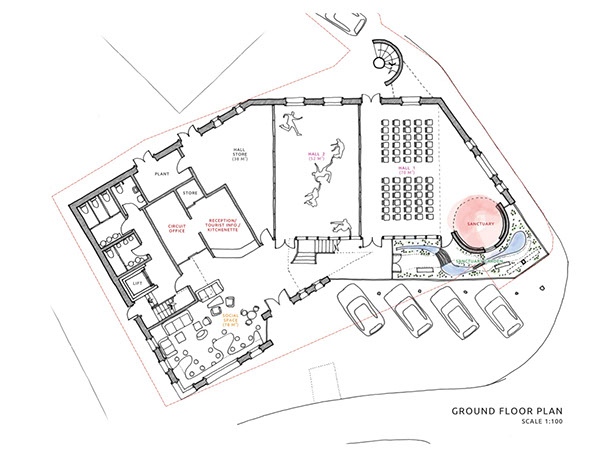 Hand drawing plan, architects, Innes Architects Hand drawing, Ground floor plan, architects, Innes Architects, Methodist, church, competition