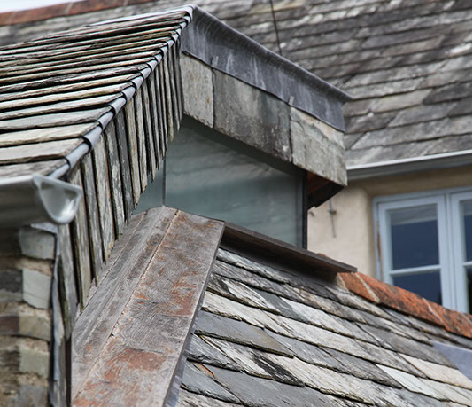 St Teath, Cornwall, Riley House, detail of roof and glazing